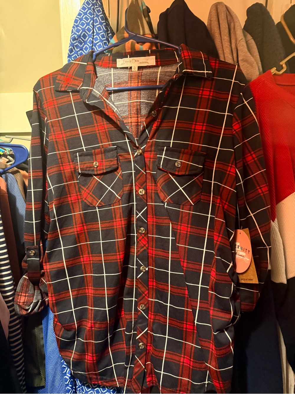 Red and Black Plaid Button-Down Shirt